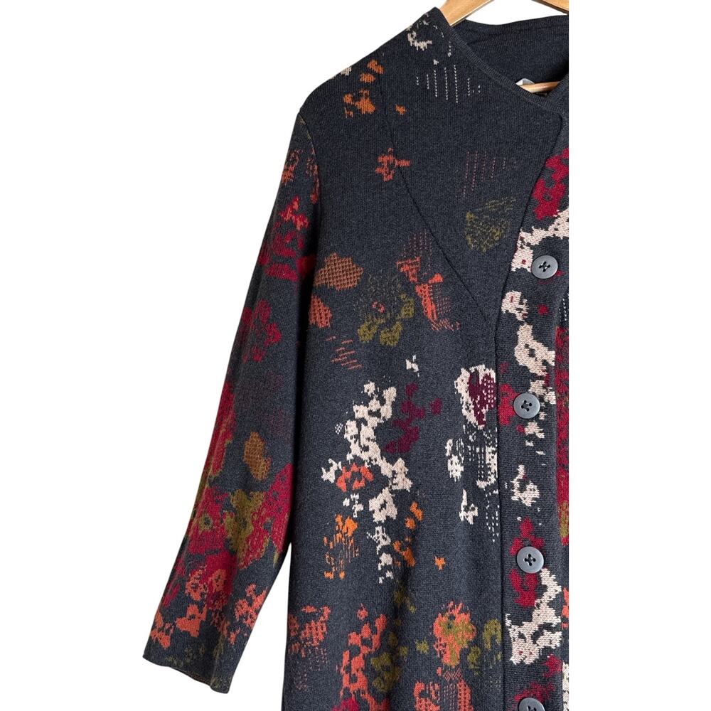 J.Jill Women’s XL Floral Jacquard Knit Button Front Duster Cardigan Boho - Picture 3 of 9